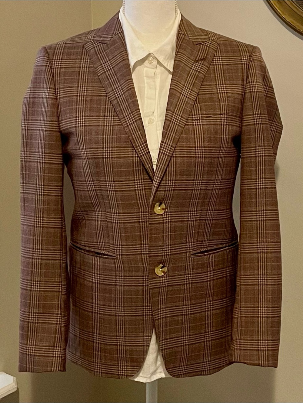 NWOT Indochino Classic Brown Plaid Men's Blazer - Two-Button Sport Coat small